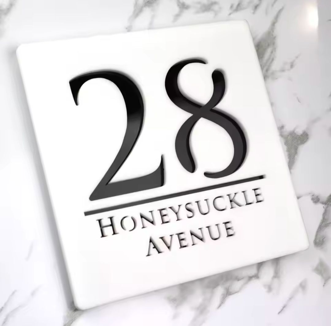 White Square Acrylic Address Sign