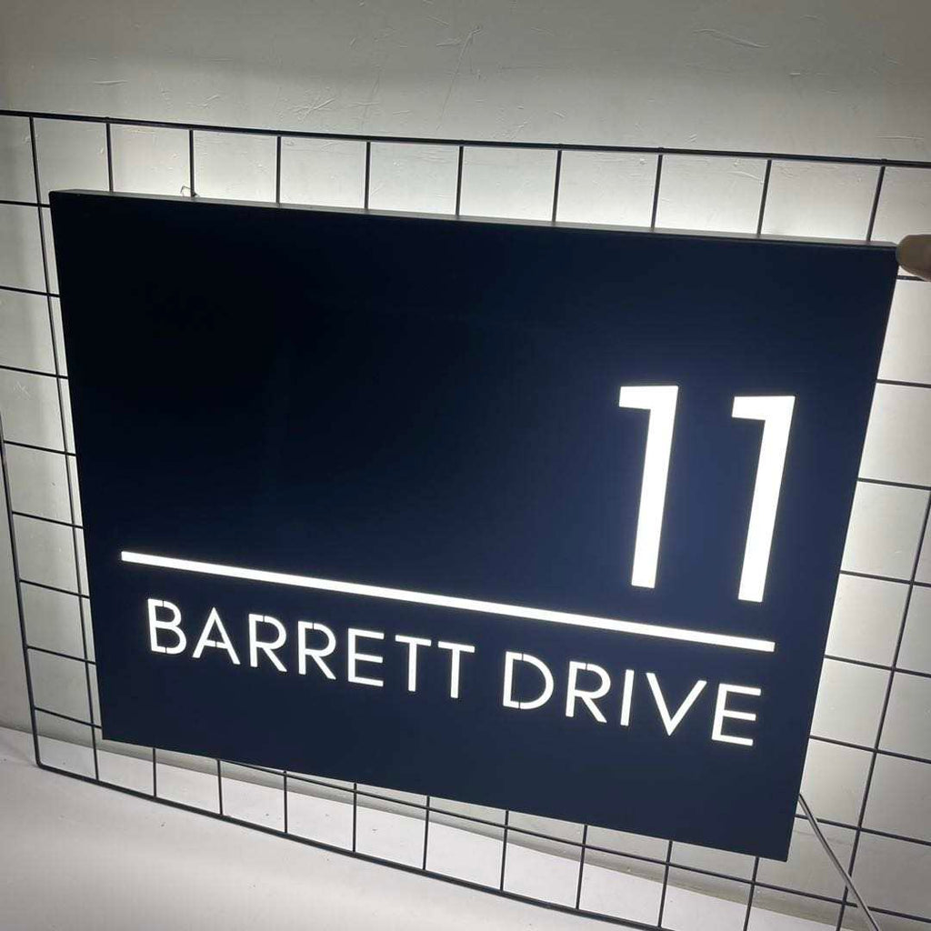 Custom White LED light up House Letterbox Address Sign - Rectangle