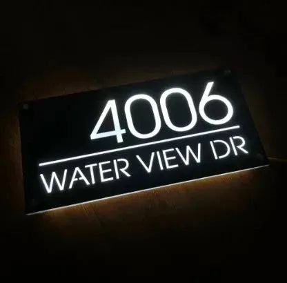 Custom White LED light up House Letterbox Address Sign - Rectangle.