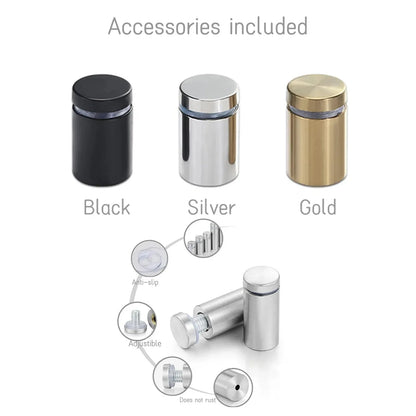 Black, silver, and gold stainless steel mounting accessories included with anti-slip and adjustable features for address signs.