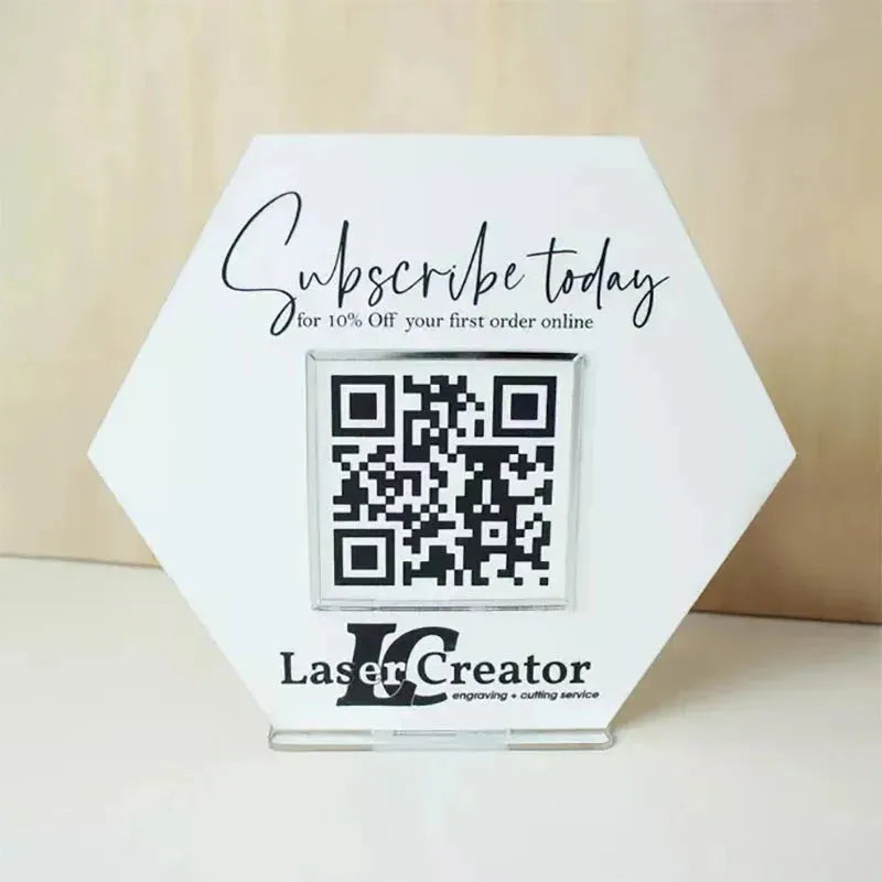 QR Business Social Acrylic Sign - Hexagon.