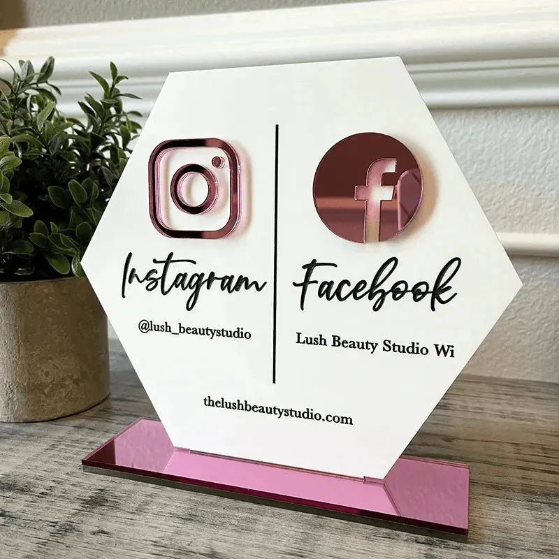QR Business Social Acrylic Sign - Hexagon.