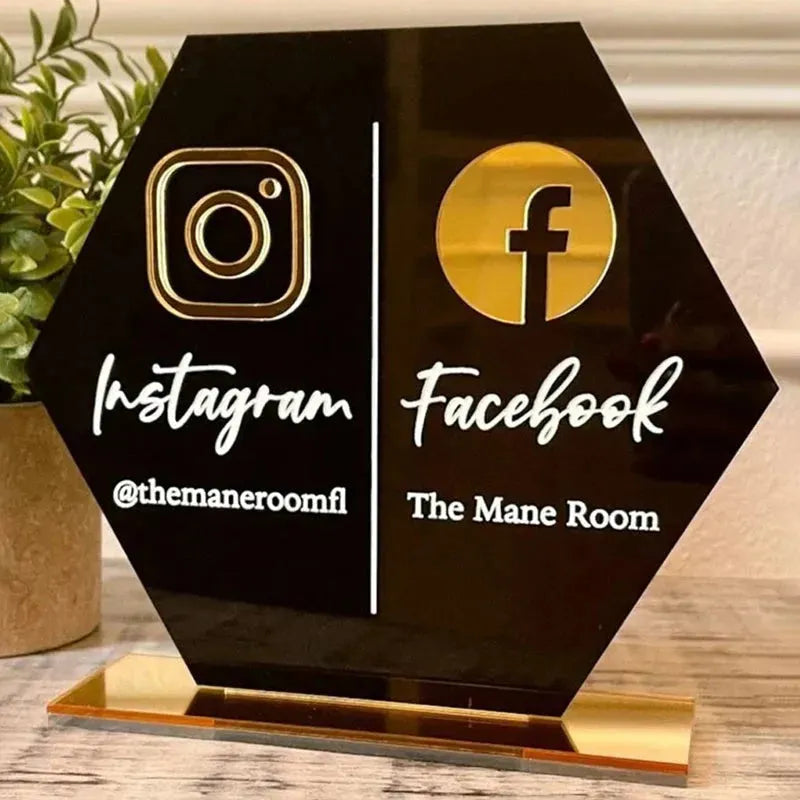 QR Business Social Acrylic Sign - Hexagon.