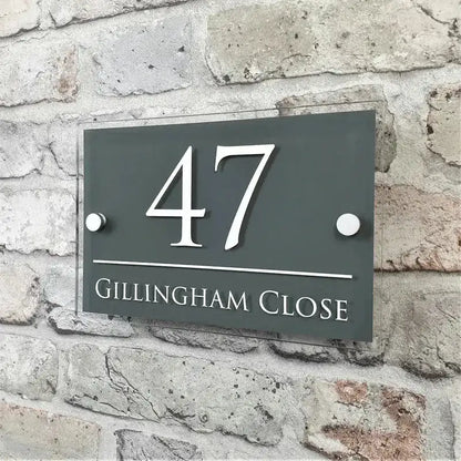 Taupe modern custom address plaque floating sign.