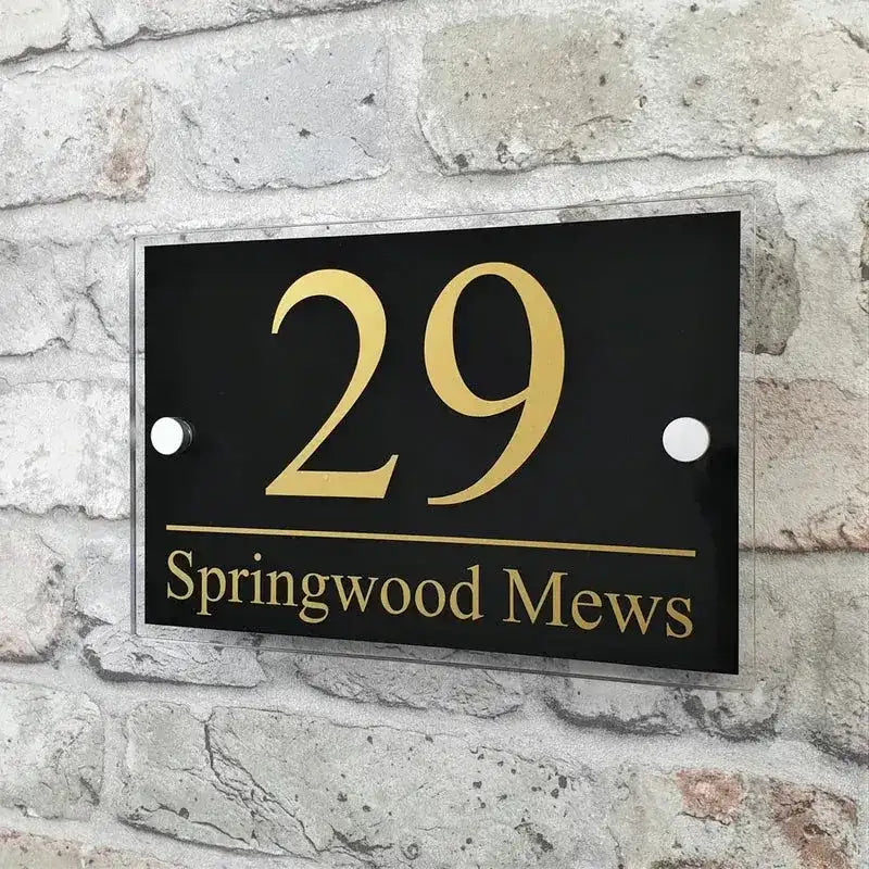 Taupe modern custom address plaque floating sign.
