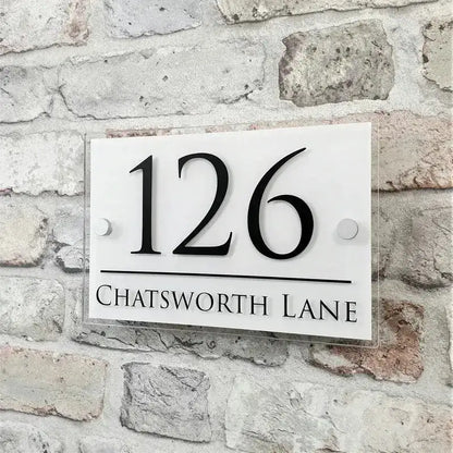 Taupe modern custom address plaque floating sign.