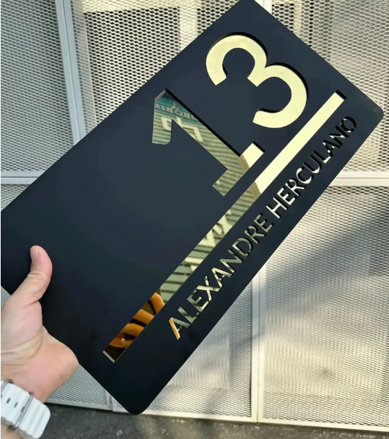 Black Acrylic Sign with Gold Text Custom Address Sign