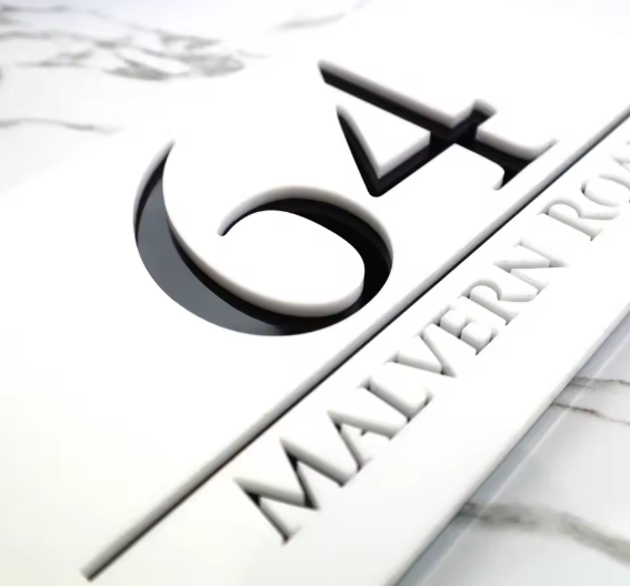 White Acrylic and Black Font Custom Address Sign