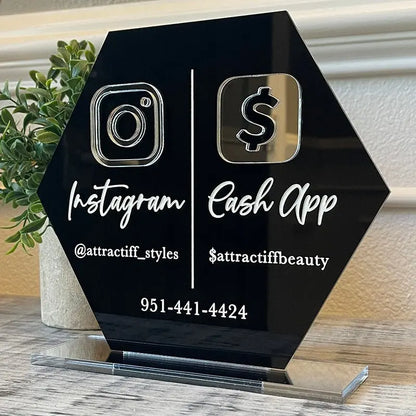 QR Business Social Acrylic Sign - Hexagon.