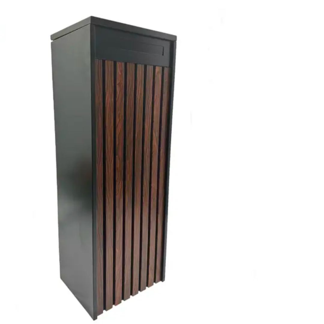 Tall Yarra Parcel Box with red gum woodgrain front, lockable and weather-resistant for secure mail storage