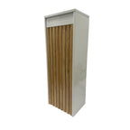 Tall Currawon Parcel Box with oak woodgrain front panel and white sides, designed for secure mail storage.