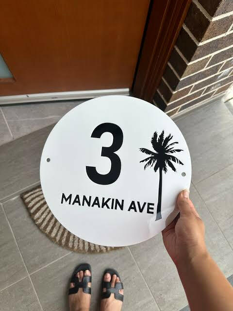 Coastal round palms acrylic custom address sign.