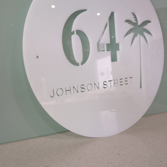 Coastal round palms acrylic custom address sign.
