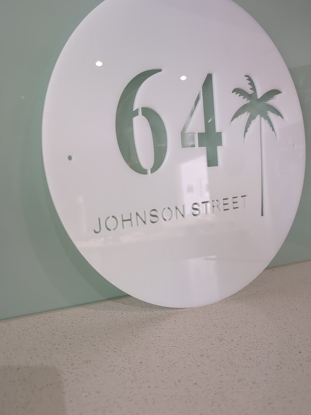 Coastal round palms acrylic custom address sign.