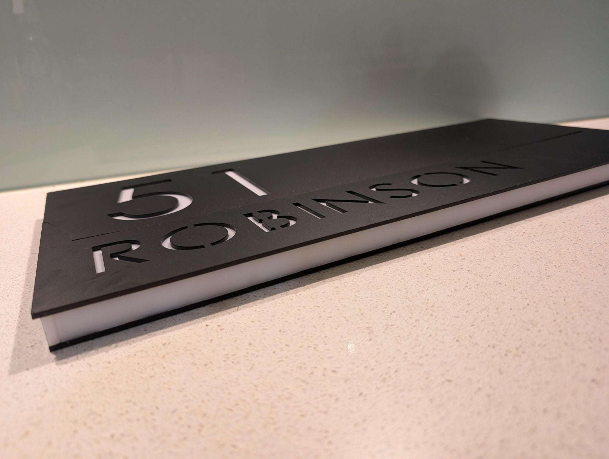 Custom White LED light up House Letterbox Address Sign - Rectangle.