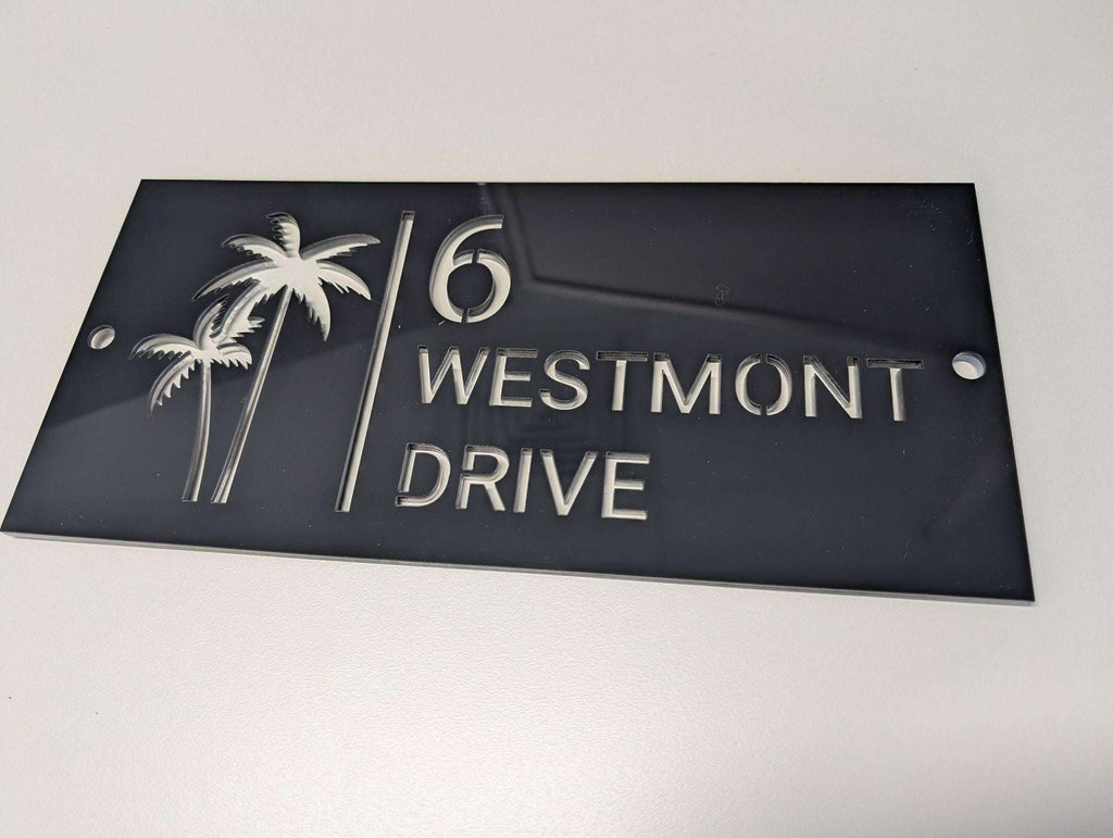 Coastal square palms acrylic custom address sign.