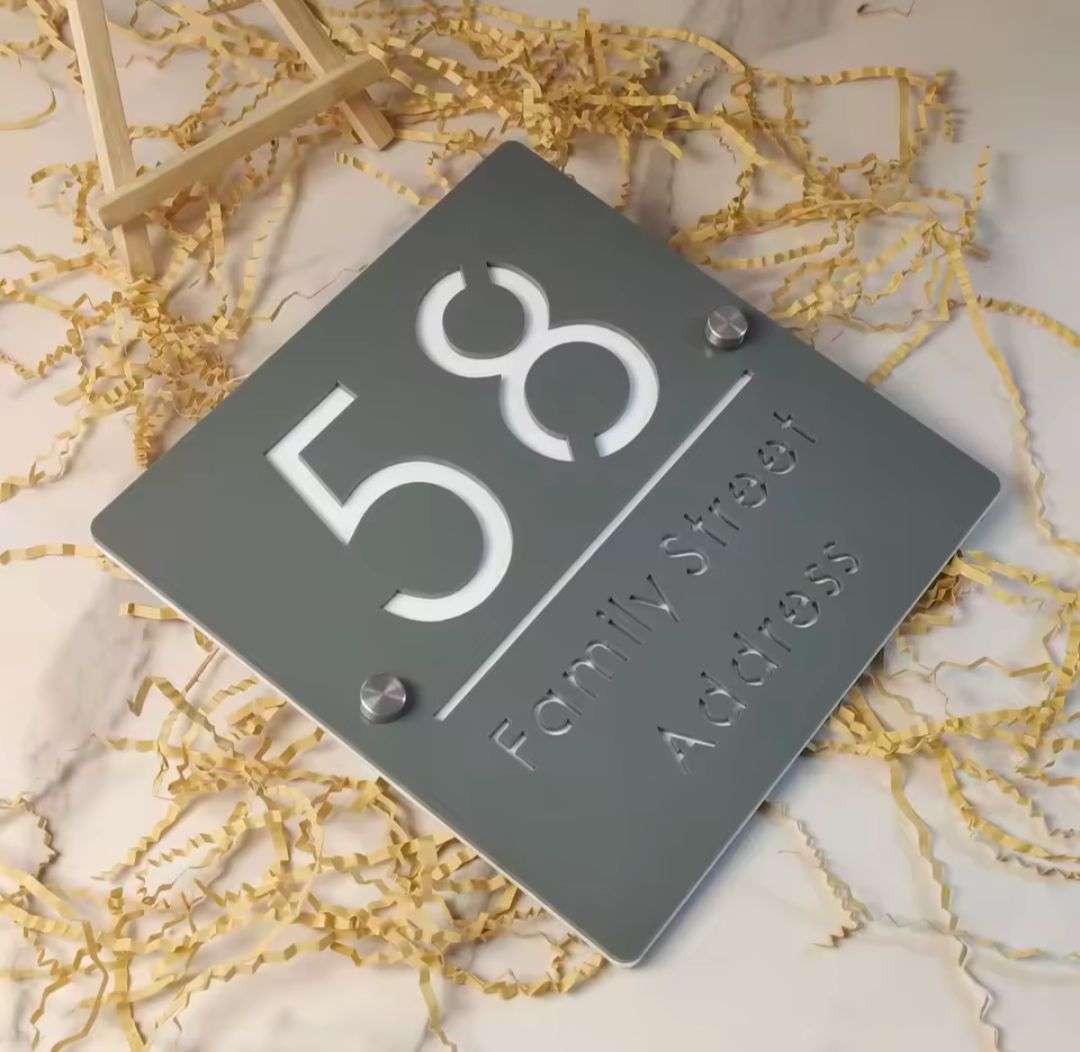 Grey Square Acrylic Address Sign