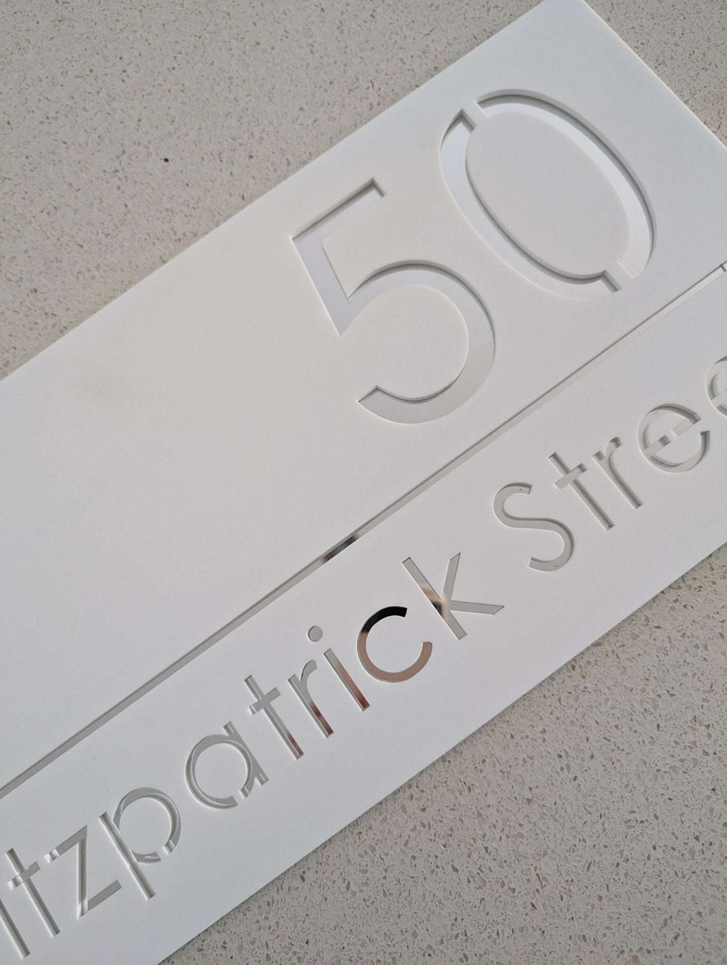 Custom Acrylic House/Letterbox Sign - Hamptons White Silver.
