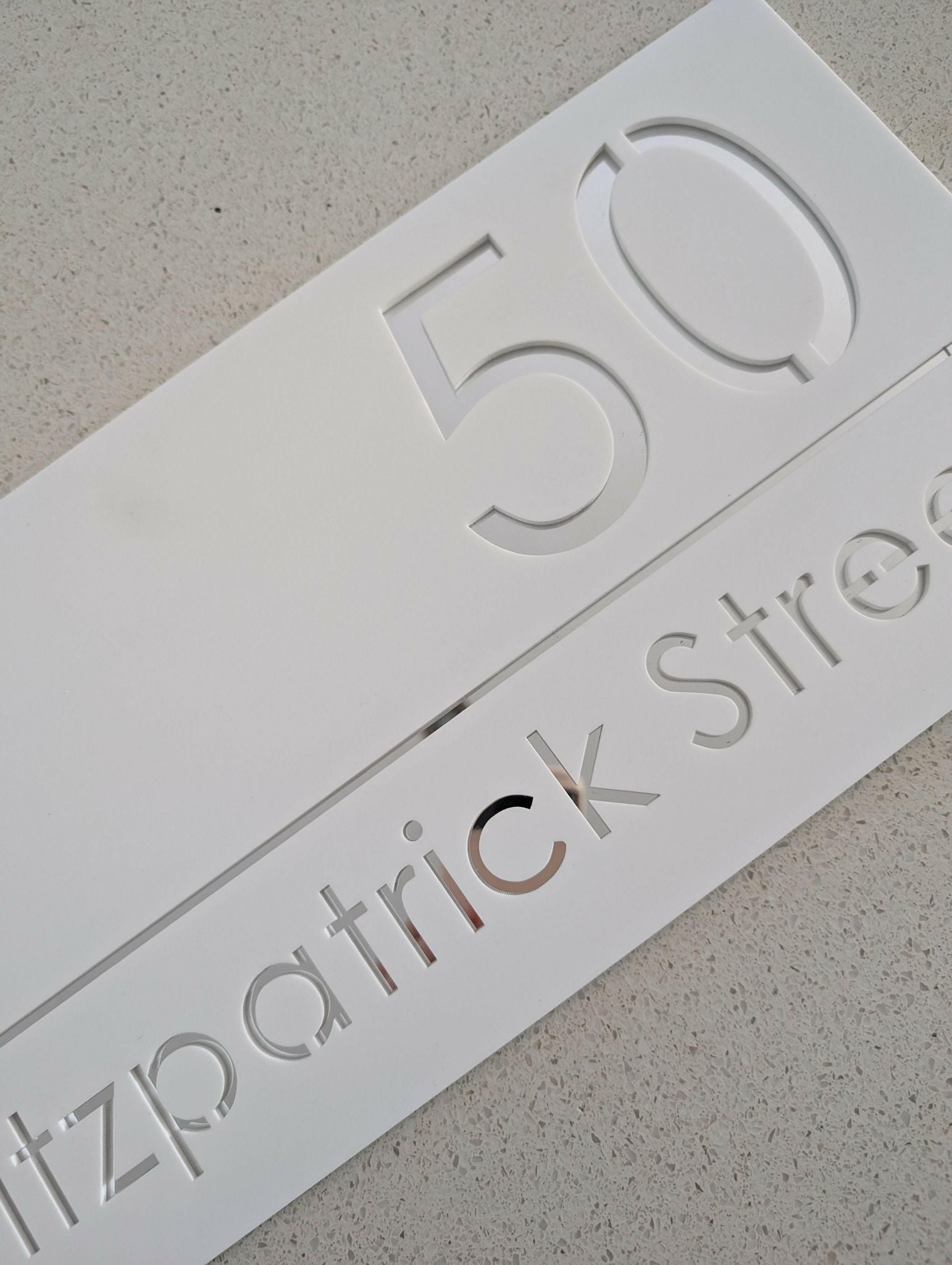 Custom Acrylic House/Letterbox Sign - Hamptons White Silver.