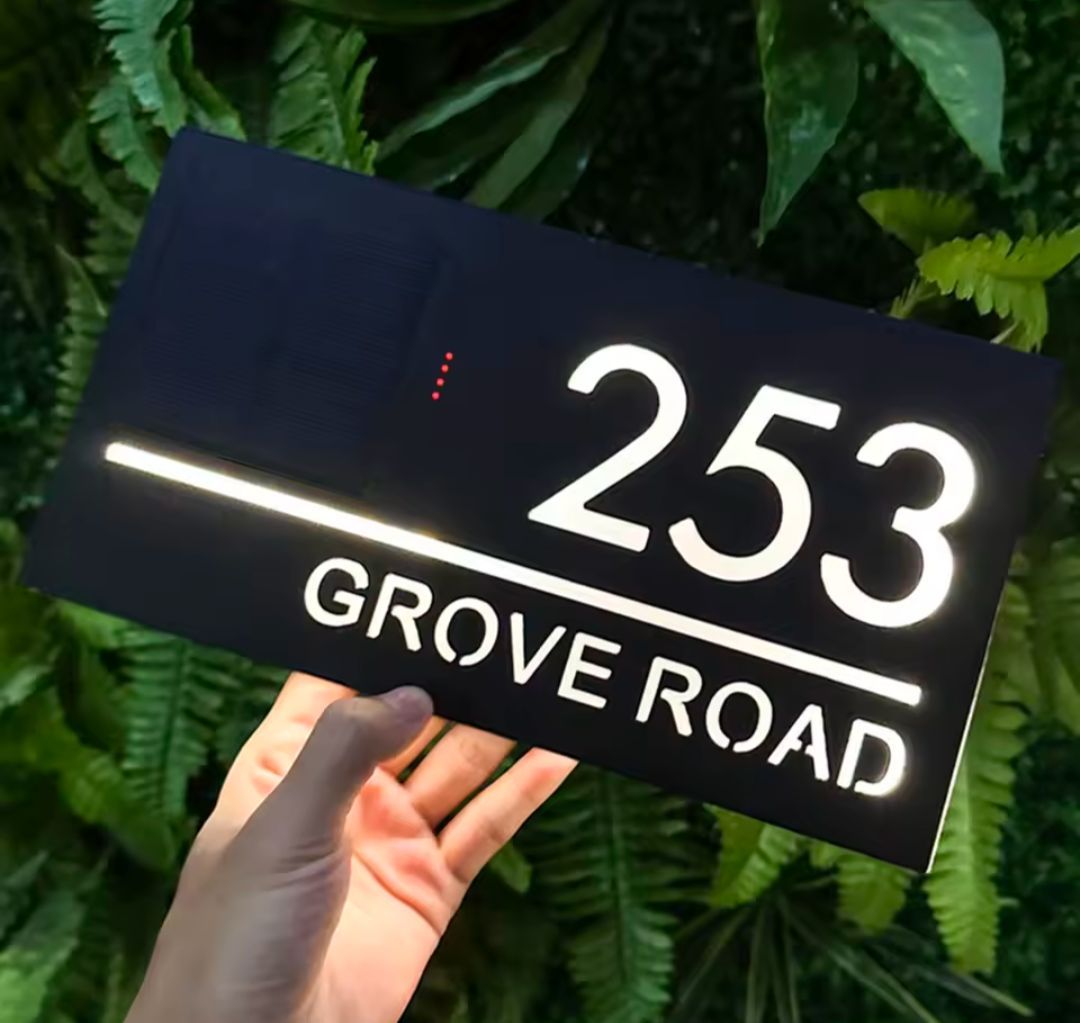 Custom Address Sign Solar LED Light Modern Residential Address Sign 3D ...