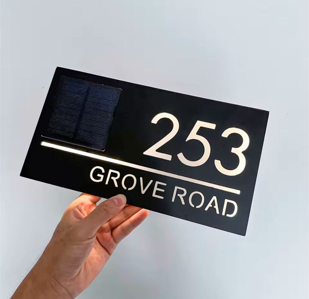 Custom Address Sign Solar LED Light Modern Residential Address Sign 3D ...