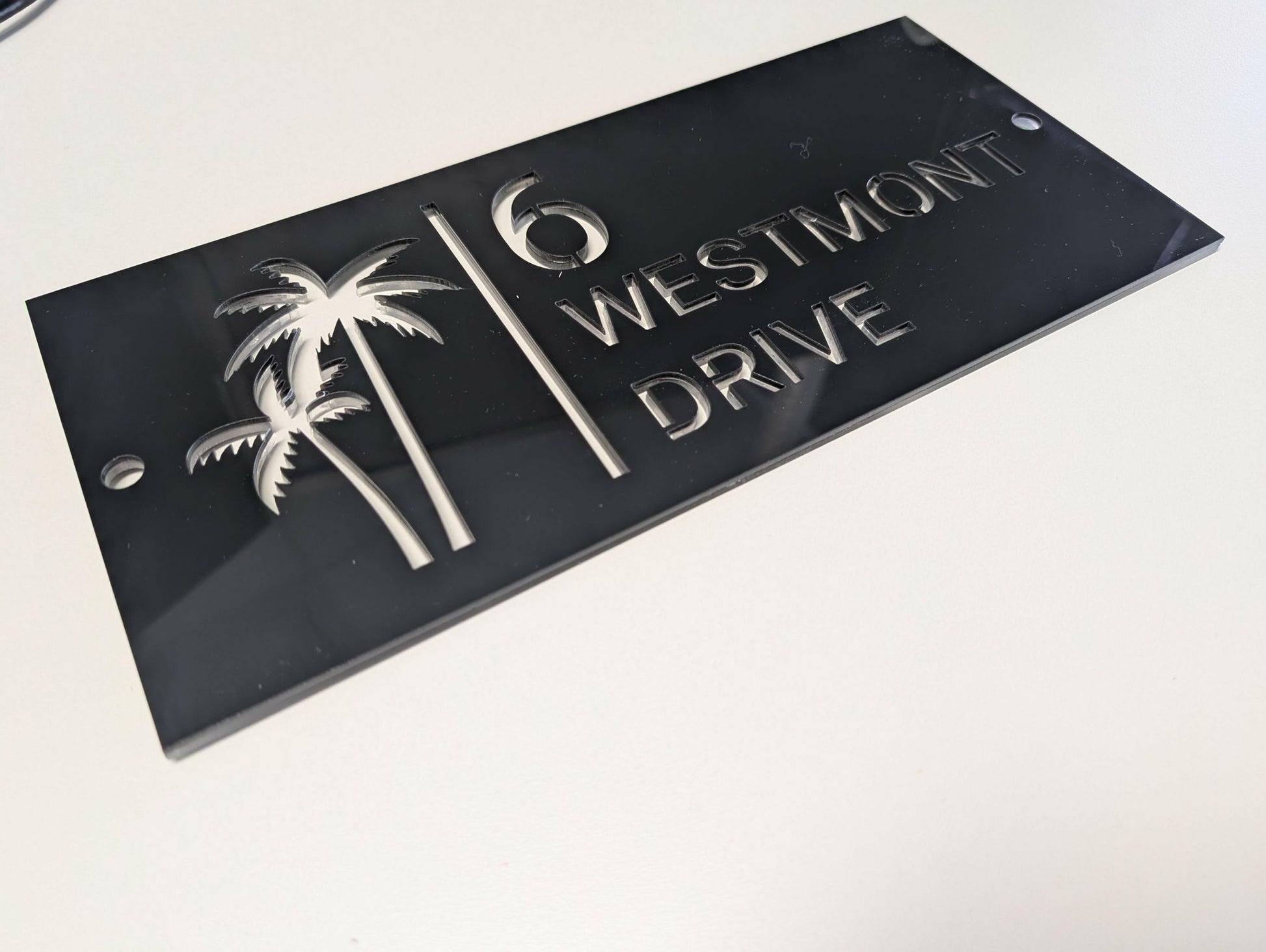 Coastal square palms acrylic custom address sign.