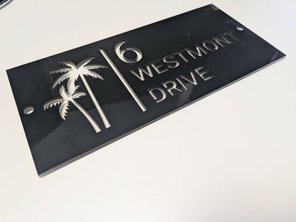Coastal square palms acrylic custom address sign.