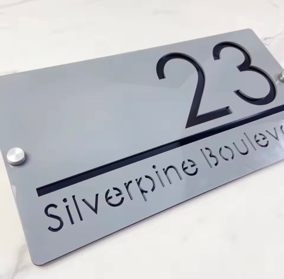Grey Acrylic Address Sign