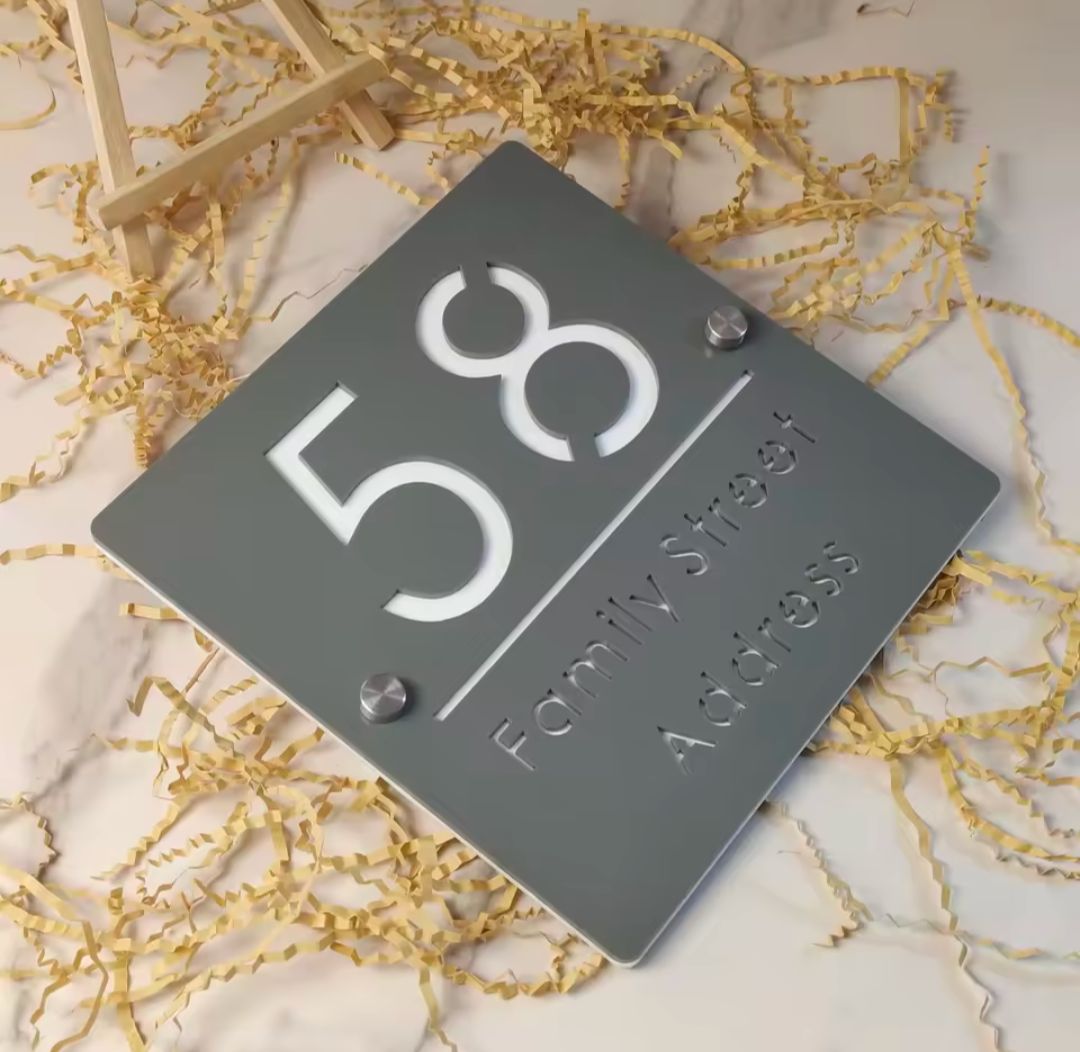 Grey Square Acrylic Address Sign