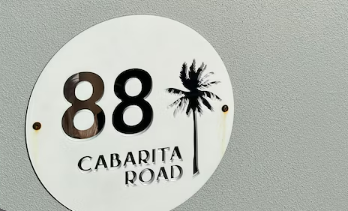 Coastal round palms acrylic custom address sign.